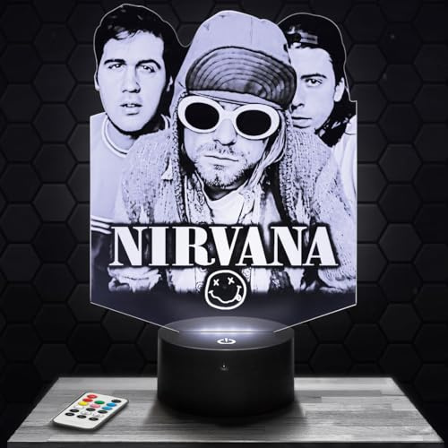 Lampephoto.fr - Lampe Nirv ana 3D Touch Nachtlicht Amerikanischer Grunge | Made in France, Sockel & Größe wählbar, dimmbar, Batterie/USB, HD-Lasergravur, Geschenk für Sie & Ihn