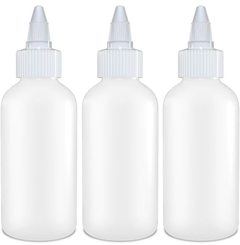 BRIGHTFROM Twist Top Applicator Bottles, Squeeze 4 OZ Empty Plastic Bottles, Refillable, Open/Close Nozzle - Leak Proof, Multi Purpose - 3 PACK