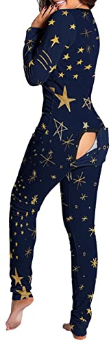 KBOPLEMQ Ropa de dormir de una pieza para mujer, monos con solapa con botones en la parte trasera, mono negro con solapa en el trasero, mono para mujer, pijama de una pieza para adultos, ropa interior