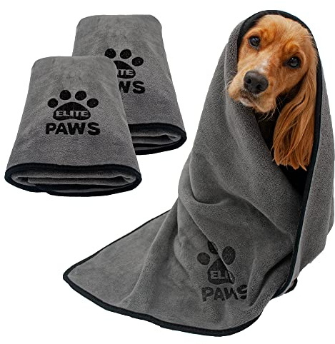 Elite Paws® Luxuriöse große Mikrofaser-Hundehandtücher (2 Stück). Extra weich, dick, 140x70 cm, super saugfähig, Welpenpflegeprodukt, Trockenmantel/XL-Badematte/Decke Alternative