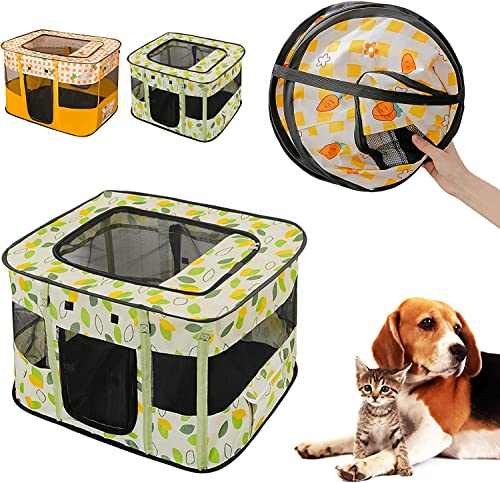 Welpenauslauf Faltbar Welpenlaufstall Tierlaufstall, Laufstall Hund Drinnen für Klein Mittel Groß, Katzengehege mit Tragetasche, Hundelaufstall für Wohnung Indoor(90x70x60cm, Green)