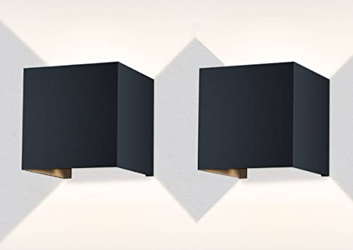 Metzler 2 Stück LED Wandleuchte in Anthrazit Up-Down-Light IP 65 warmweiß, Wandlampe 9 W, 3000 K, Außenlampe eckig mit einstellbarem Lichtkegel, Leuchte für Innen- und Außenbereich