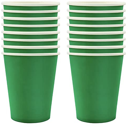 250ml Grün Papier Partybecher,16 Stück Grün Pappbecher,Trinkbecher Hochzeit Einwegbecher Disposable Cups für Hochzeit,Kinder DIY,Partybedarf,Tee,Heißen und Kalten Getränken Einwegkaffee Becher