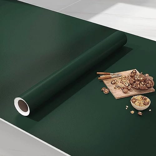 VIOPVERY Peel and Stick Wallpaper 40cmx500cm Plain Dark Green Vinyl Wrap for Kitchen Worktop - Self Adhesive Thick Covering for Bedroom Furniture