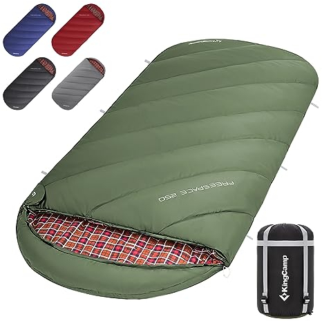KingCamp Schlafsack,Schlafsack Winter, 4 Jahreszeiten Deckenschlafsacke Übergröße Baumwoll Flanell für Erwachsene Outdoor und Camping, Warm leicht,drinnen und draußen, (Oliv)