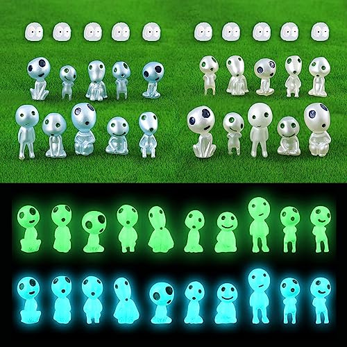 Bogoro 30 Piezas Kodama Luminoso, Princesa Mononoke Figura, Elfos decoración de jardín, Princesa Mononoke Decoración, Princesa Mononoke Kodama Luminoso áRbol Elfos Resina Miniatura Estatua
