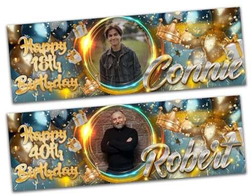 Personalisierte alles Gute zum Geburtstag Foto Banner Outdoor Ballon Gold Silber Grün Benutzerdefinierte Foto Name Alter Poster Mann Kinder Junge Party Banner Geschenk Dekoration