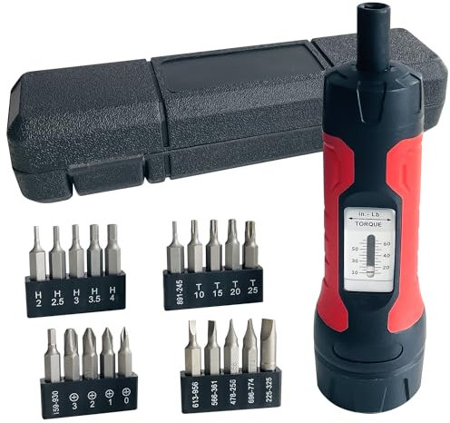 Socpuro 21Pcs Torque Screwdriver Wrench Driver Bits Set, 1/4 Drive Screwdriver Torque Wrench,10-65 Inch Pounds for Tools Maintenance Bike Repairing