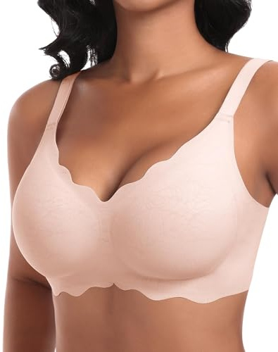 Ganado Sujetadores sin Aros Mujer Sujetador Push Up sin Costuras con Relleno Bralette con Cuello En V Sexy Sostenes Básicos (Rosa,XXL)