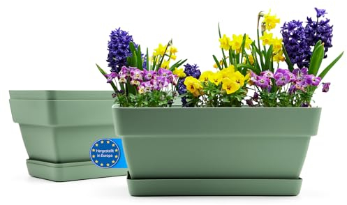 BigDean 3 Stück Balkonkasten Blumenkasten Balkon 40 cm lang aus bruchfestem Kunststoff in Olivgrün – Balkon Pflanzkasten für innen & außen geeignet – Made in Europe