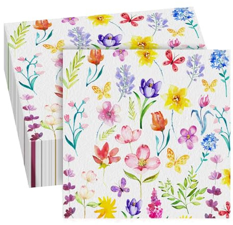 GROVBLE 40 Stück Servietten Blumen, Servietten Frühling Sommer Tulpe, Perfekt für Geburtstage, Hochzeiten, Kommunion und Feiern, Papierservietten Bunt - blumen servietten, Magnolie, Garten 33 x 33 cm