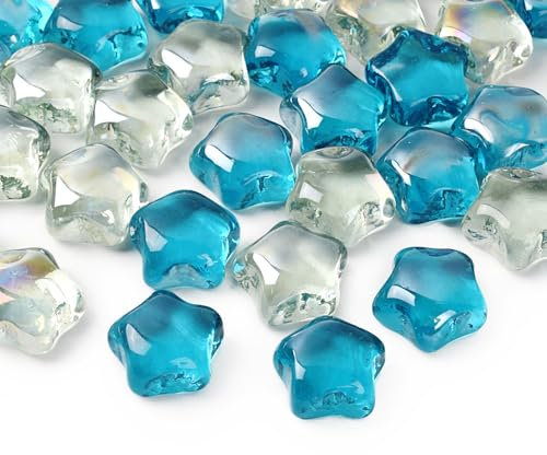HUIANER 30 ciottoli in vetro trasparente a forma di stella, 500 g, colori misti, pietre da spargere da tavolo, gemme da spargere per vasi, decorazione per acquario, decorazione da giardino