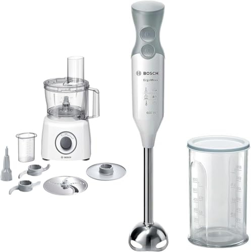 Bosch Electroménager - MultiTalent 3 MCM3100W – Robot de cuisine polyvalent avec plus de 20 fonction & mixeur plongeant, ErgoMixx, moteur 600 watts, variateur de vitesse,système de mixage QuattroBlade