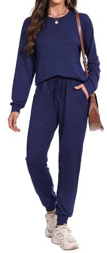 Irevial Trainingsanzug Damen Zweiteiler Kurzarm Rundhals Hose | Rundhals, Stretch, Dünn, Bequem, 2 Teilig, für Sommer Sport Freizeit Running Yoga Gym