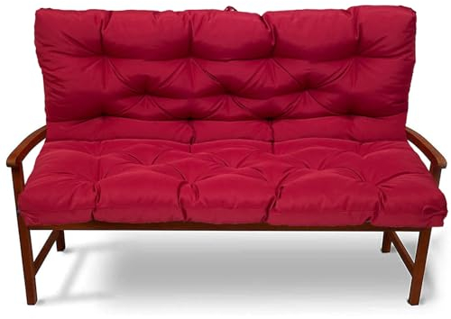 XNKLPY wasserdichte Bankauflage Outdoor mit Rückenlehne - Gesteppte Gartenmöbel Sitzkissen - Mit Rutschfesten Gurten Palettenkissen für Hollywoodschaukel(Nur Kissen)(Size:100 cm,Color:Weinrot)