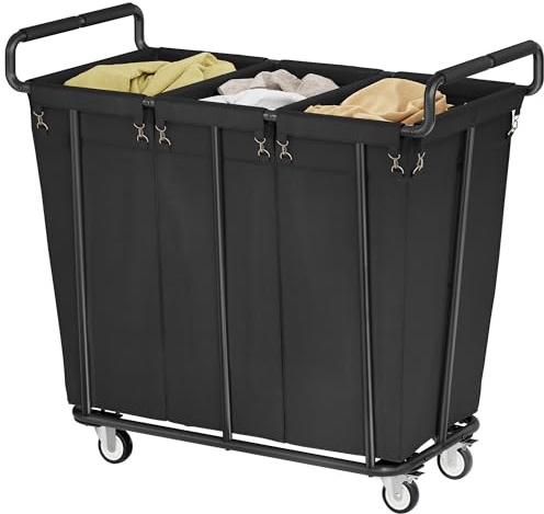 Gewudraw Large laundry hamper with Wheels, 360L 3 Bag Big Rolling Laundry Hamper Sorter Cart, Extra Large Laundry Clothes Hamper, Heavy Duty Laundry Basket Organizer for Laundry Room,Bathroom,Black