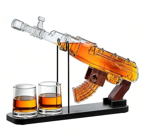 Geschenke für Männer, Papa, Pistolen-Whiskey-Dekanter-Set für Männer – Pistolendekanter, abnehmbares Magazin und 2 Whiskygläsern in voller Größe, Likörspender für Bar, cooles Geschenk zum Jahrestag