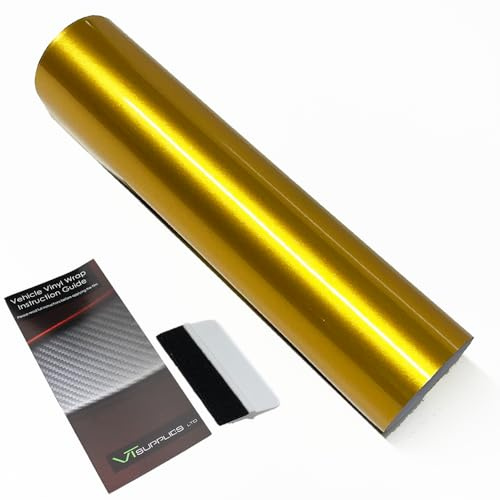 Candy Metallic Car Vinyl Wrap Film [Self Adhesive Air Release Film] with Squeegee Tool - Outdoor Rated for Car Automotive Use (Yellow, 30 x 152cm)