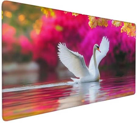 Rosa Mauspad 600 x 300 x 3 mm,XXL Gaming Mauspad Schwan,Verlängertes Groß Mauspad Schreibtischauflage,Wasserdicht Mauspad,Genähte Kanten Mauspad,rutschfeste Gummibasis,Mauspad Gamer,Geschenk Y-110