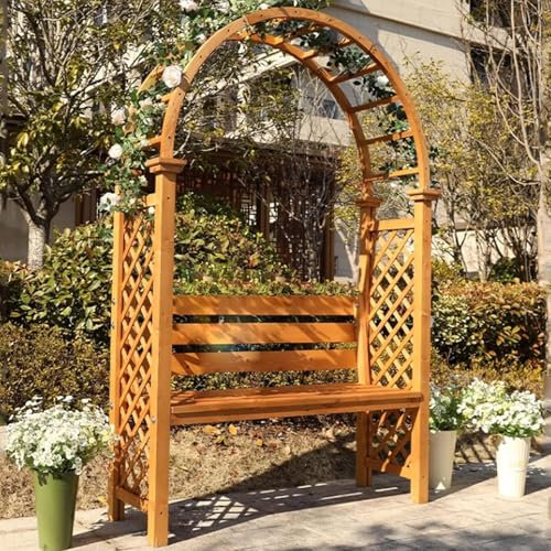 Outdoor Wooden Garden Bench with Dome Design and Wide Seat Metal Gazebo Bench for Outdoor Garden Two Seater Garden Arch (Yellow)