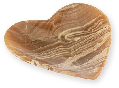 NKlaus Cuenco con forma de corazón de aragonita de 13 cm – Cuenco de piedra natural hecho a mano, ideal para joyas, decoración o regalo elegante, diseño único