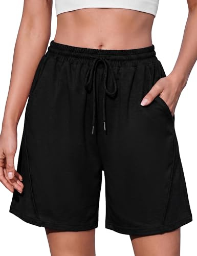 Litherday Short de Sport Femme Été Bermuda Coton Doux avec Poches | Respirant pour Jogging Running Fitness