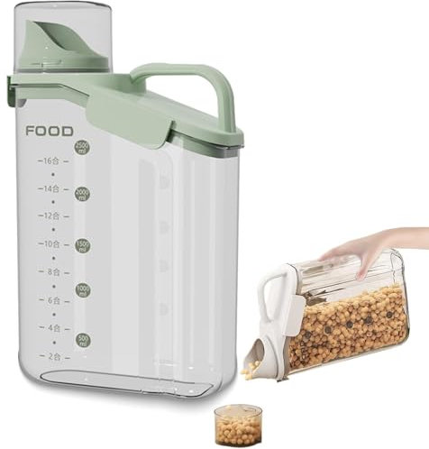 MHwan Dog Food Storage Container, 2.8L Pet Food Storage Container with Measuring Cup, Double-Sealed Moisture-Proof Dog Food Container with Handle, Can Store Pet Food, Cereal, Grains, Rice (Green)