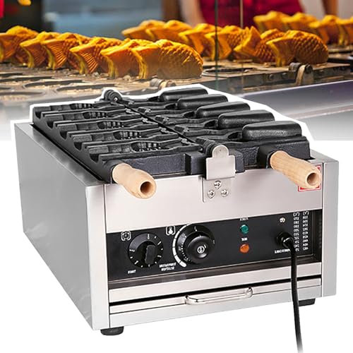 Dfdieratve Commercial Taiyaki Waffle Maker, Commercial Use Jam or Ice Cream Waffle Maker/50-300℃/122-572℉ Adjustable, Stainless Steel Big Open-Mouth Fish Non-Stick Coating Taiyaki Maker,Style3