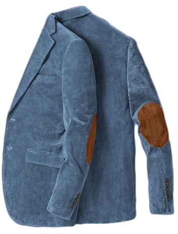 Stillluxury Veste en velours à patch au coude pour homme, veste de sport décontractée à revers à simple boutonnage, veste de mariage, Bleu poudré, XL
