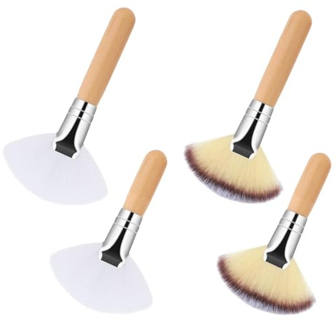 Fan Brush Makeup, Soft Bristle Fan Set, Wooden Handle Blush, versione circa 11,5 x 6,3 cm Highlighter Brushes, Powder Cosmetic Applicator for Women, Girls, Professional