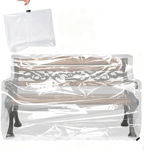WDFCN Abdeckplane Gartenmöbel 2 Sitzer Transparent Schutzhülle Gartenbank Abdeckung 135 * 80 * 75cm mit Kordelzug Kordelzugverschluss Abdeckhauben Hüllen Abdeckhaube Bank für Gartenbank Regenschutz