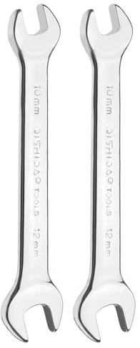 HARFINGTON 2pcs Double Open End Wrench 10mm x 12mm Metric 15 Degree Offset Angle Small Flat Head Wrench Mirror Polished Open Ended Spanner for Automotive Repair Furniture Assembly