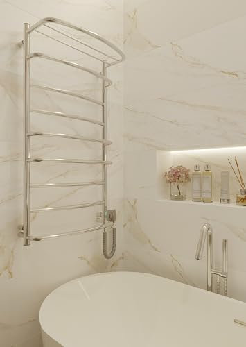 Elna Scaldasalviette Cromo - 168W - 1005x530mm - Elettrico con Ripiano - Acciaio Inox Lucido - Con Termostato, Timer & Eco - IP44 - Montaggio a parete - Riscaldamento da bagno