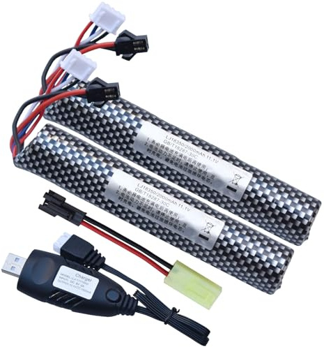 funkawa Water Bead Gel Ball Blaster 11.1V 2000mAh Rechargeable Battery SM2P Plug with Charging Cable, Airsoft Battery 11.1V for Airsoft Gel Ball Blaster(2-Pack)