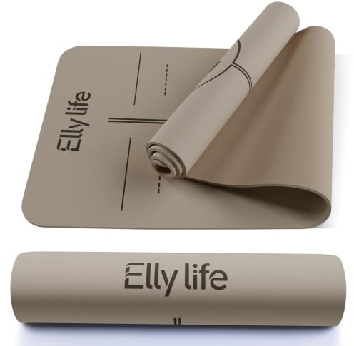 Yoga Matte Rutschfest Dick, Naturkautschuk + Eco TPE/PU, Ausrichtungslinien | Hautfreundliche, Ultra Grip, Einzigartiges Design, inklusive Tragegurt, für Yoga, Pilates, Fitness, Home Workout