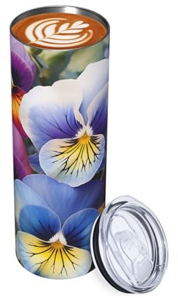 20oz Tumbler Pansy Perfection Travel Coffee Mug Insulated Stainless Steel Double Wall Tumbler for Hot & Cold Drinks Reusable Drink Thermos Cup Iced Tea Mug Gifts for Women Men