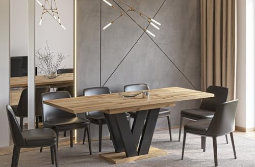 Endo-Moebel Esstisch Lara 130 cm auf 210 cm erweiterbar Säulen-Tisch Küchentisch ausziehbar (Eiche Evoke)