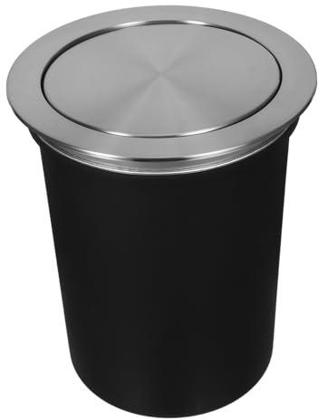 POPETPOP Cestino Della Spazzatura Da Cucina Nero Da Incasso in Acciaio Con Coperchio Ribaltabile Ermetico, Design Salvaspazio Per Piano Di Lavoro Accessorio Da Cucina Per Raccolta Rifiuti Alimentari