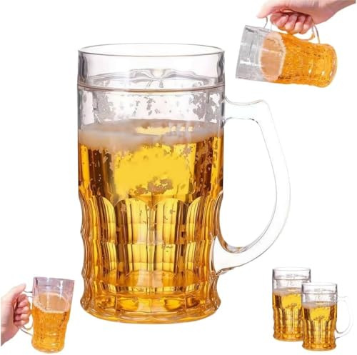 Bicchieri da birra finti da 400 ml, a doppio strato, in plastica, con manici, per scherzi realistici, a prova di perdite, isolati per bar, feste