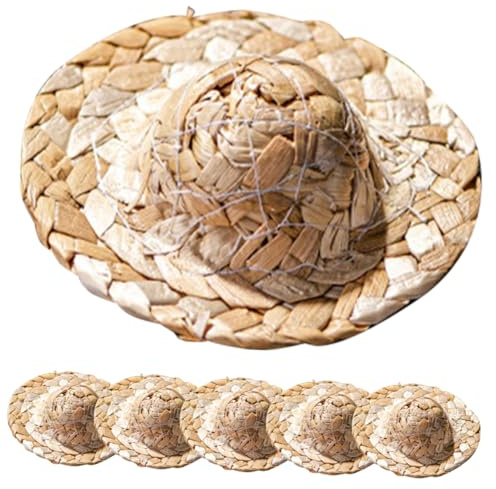 Zerodeko Lot De 6 Mini Chapeaux De Paille Décoratifs en Paille Naturelle pour Verres à Cocktail, Décoration Boissons Et Cupcakes, Accessoires Fête Et Bar, Ornements Festifs Élégant