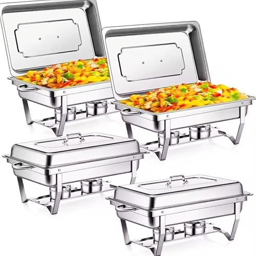 Set di 4 scaldavivande da buffet con coperchi, scaldavivande in acciaio inox, per catering e feste, per eventi e buffet