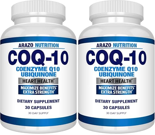 Arazo Nutrition CoQ10 Ubiquinone Coenzyme Q10-200mg Maximum Strength Nutritional Supplement - High Absorption Capsules with No Soy (Pack of 2)