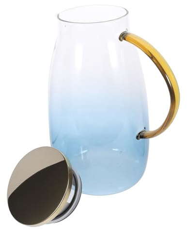 IWOWHERO Contenitore in Vetro con Coperchio in Acciaio Resistente Antigoccia Caraffa Acqua Fredda e Calda Ergonomica da Colore Blu Sfumato