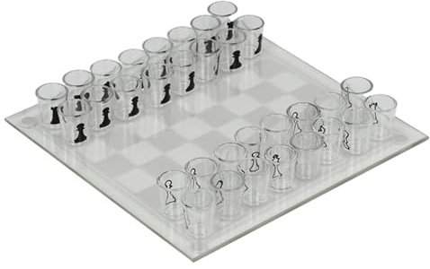 Clear Shot Glass Chess Set, 10x10 Inch Glass Chess Board with 32PCS Cups Pieces, Drinking Shot Set, Funny Sets for Adults, Kids|