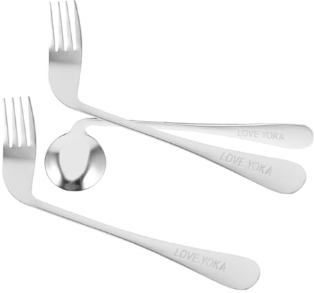 ibasenice Ustensiles Incurvés en Acier Inoxydable pour Patients Âgés – – Cuillère Coudée Ergonomique – Aide à L’alimentation Quotidienne – Vaisselle pour Mobilité Réduite – Aide Repas