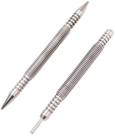 2pcs Dual Head Nail Setters and Hinge Pin Punch Set, 3/32″& 1/16″Heads Hammerless Spring Nail Set, Double Head Center Punch Tool for Wood Door Hinge Siding Removal
