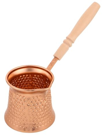 CIYODO Cafetière Turque avec Poignée Bois Pot à Espresso Aluminium pour Chauffage sur Cuisinière Mousseur à Lait et Fonte de Beurre Design Vintage Pratique pour Voyage et Usage Quotidien