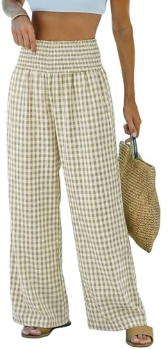 Dokotoo Women Fall Checkered High Waisted Casual Pants,Sage Green,Medium