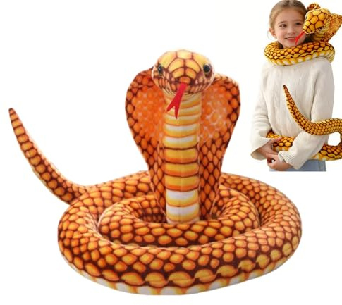 Xiyocadt Große Schlange Kuscheltier XXL,Realistische Plüschschlange Kobra Plüschtier Kuscheltier,Kobra Plüsch Spielzeug,Stofftier Schlange Geschenke für Geburtstag Party Prank Requisiten (80cm,Gold)