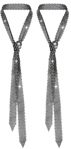 AIEOE 2 Pièces Cravate en Alliage Diamant Scintillant pour Femmes Accessoire Disco Années 70 Uniforme Costume Fête